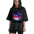 thumbnail image 1 of Plus Size Shirt for Women Oversized Black Tops for Women Short Sleeves Shirt for Women Night Sky T Shirt Crewneck Shirt for Women M, 1 of 5
