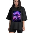 thumbnail image 1 of Plus Size Shirt for Women Oversized Black Tops for Women Short Sleeves Shirt for Women Peony Flower 3 T Shirt Crewneck Shirt for Women M, 1 of 5