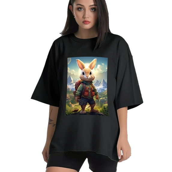 Plus Size Shirt for Women Oversized Black Tops for Women Short Sleeves Shirt for Women Rabit 1 T Shirt Crewneck Shirt for Women M