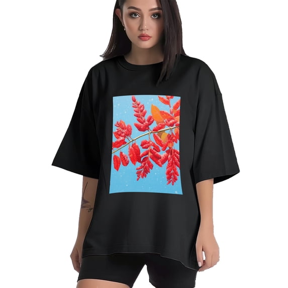 Plus Size Shirt for Women Oversized Black Tops for Women Short Sleeves Shirt for Women Red Sumac T Shirt Crewneck Shirt for Women M