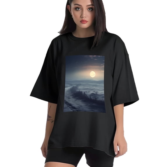 Plus Size Shirt for Women Oversized Black Tops for Women Short Sleeves Shirt for Women Snowy Winter Field 2 T Shirt Crewneck Shirt for Women M