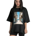 thumbnail image 1 of Plus Size Shirt for Women Oversized Black Tops for Women Short Sleeves Shirt for Women Tropical Beach T Shirt Crewneck Shirt for Women M, 1 of 5