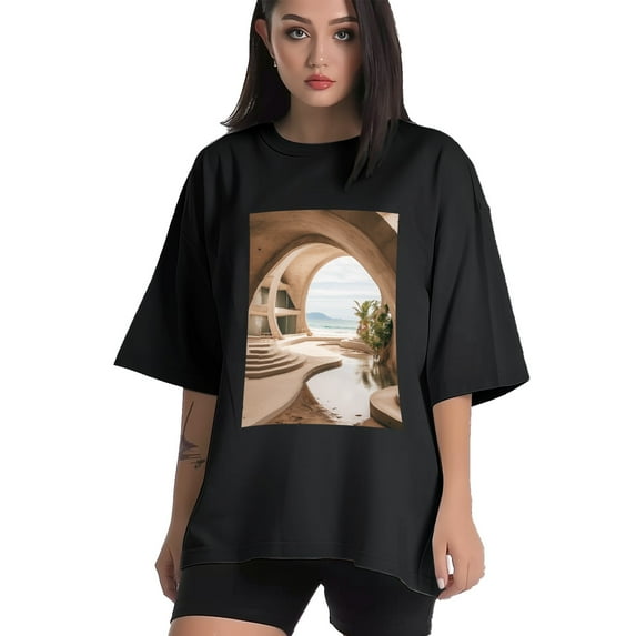 Plus Size Shirt for Women Oversized Black Tops for Women Short Sleeves Shirt for Women Tropical Beach T Shirt Crewneck Shirt for Women M
