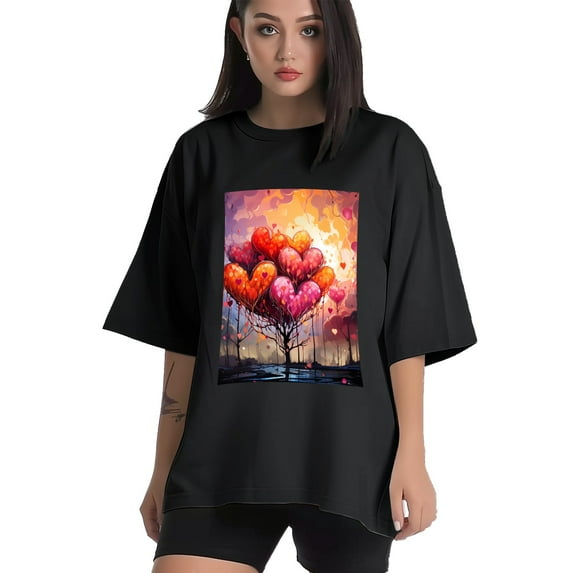 Plus Size Shirt for Women Oversized Black Tops for Women Short Sleeves Shirt for Women Valentine's Day (32) T Shirt Crewneck Shirt for Women M