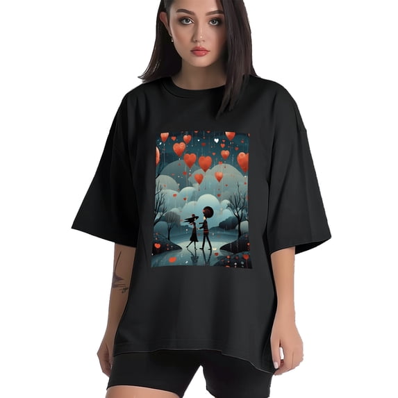 Plus Size Shirt for Women Oversized Black Tops for Women Short Sleeves Shirt for Women Valentine's Day T Shirt Crewneck Shirt for Women M