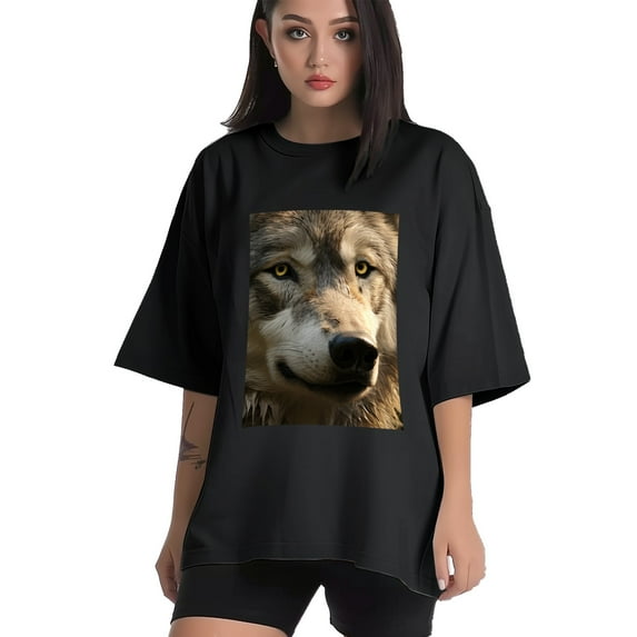 Plus Size Shirt for Women Oversized Black Tops for Women Short Sleeves Shirt for Women Wolf 4 T Shirt Crewneck Shirt for Women M
