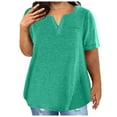 thumbnail image 1 of Plus Size Shirts Curvy Women Color Block Gradient Print V Neck Top Shirt Short Sleeve Loose Blouse Womens Plus Size Tops Green XL, 1 of 7