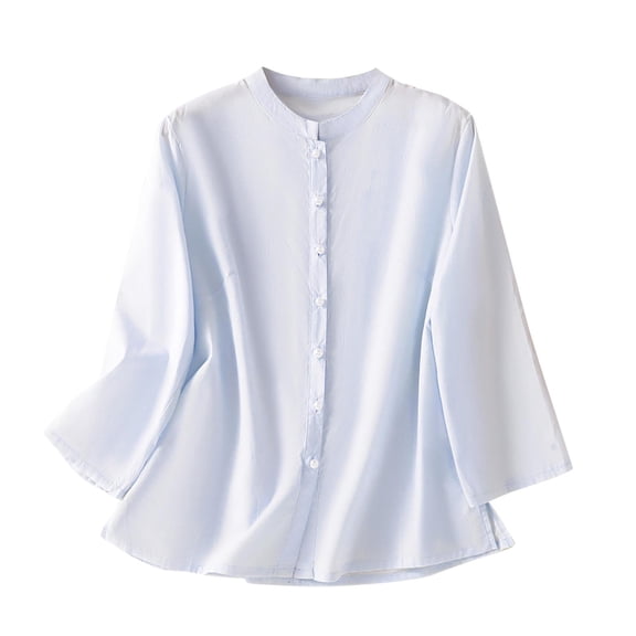 Plus Size Shirts For Women Long Sleeve Solid Regular Crew-neck Sky Blue Lightweight Soft Casual Summer Outfits Clothes 2025 S-2XL
