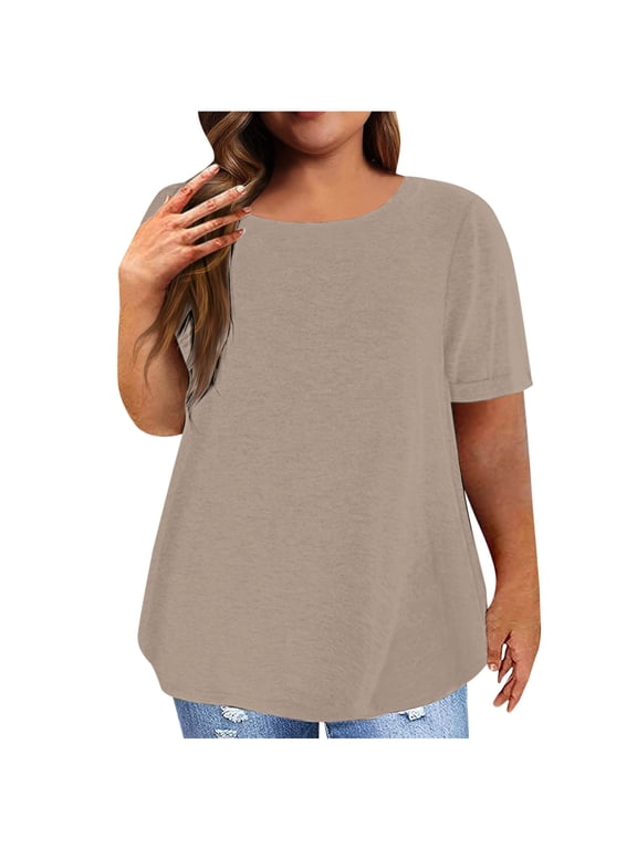 Plus Size Shirts For Women Sevevn Fashion Woman Casual Solid Blouse Round Neck Short Sleeve T-Shirt Summer Plus Size Tops Summer Tops For Women
