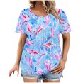 thumbnail image 1 of Plus Size Shirts for Women Short Sleeve Summer Tops Pleated Dressy Casual Scooped Neck Blouses Fashion Going Out Floral Graphic Tees Loose Comfy Basic Tunic Top Beach Vacation Clothes Outfits, 1 of 5