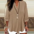 thumbnail image 1 of Plus Size Shirts Womens 3/4 Long Sleeve Shirts V Neck Casual Oversized Solid Blouses Cute Tops For Women, 1 of 5