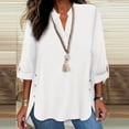 thumbnail image 1 of Plus Size Shirts Womens 3/4 Long Sleeve Shirts V Neck Casual Oversized Solid Blouses Cute Tops For Women, 1 of 5