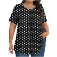 thumbnail image 1 of Womens Baggy Summer Tops Crewneck T Shirts Polka Dot Puff Sleeve Tops Loose Fit Casual Tshirts Pleated Tee Solid Basic Top Dressy Clothing (Available in Plus Size), 1 of 6