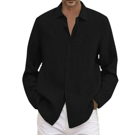 Plus Size Shirts for Men Casual Linen Button Down Tshirt with Long Sleeve Summer Solid Color Tops