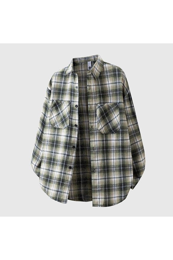 Plus Size Shirts for Men with Pockets Big & Tall M-4X Long Sleeve Shackets Shirt Mens Casual Button-Down Collar Plaid Printed Lapel Going-Out Tops