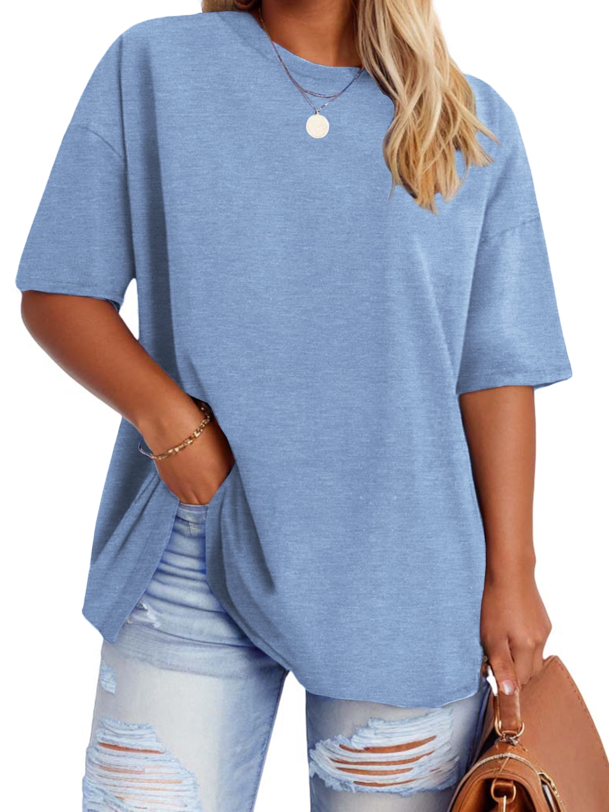 NISVIYA Womens Plus Size TopsCasual Short Sleeve Loose Crew Neck T ...