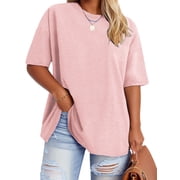 NISVIYA Womens Summer Tops Plus Size Fashion Drop Shoulders Tees Casual T Shirts Light Pink 5XL deal from Walmart