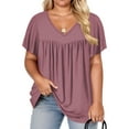thumbnail image 1 of NISVIYA Plus Size Shirts for Women 4X Casual Pleated 2024 Ruffle Sleeve V Neck Tops Mauve, 1 of 5