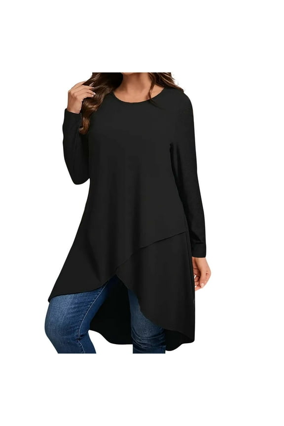 Plus Size Shirts for Women Fall Dressy Long Sleeve High Low Flare Basic Swing Blouse Casual Loose Tops For Leggings