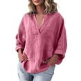 thumbnail image 1 of Plus Size Shirts for Women Long Sleeve Oversized V Neck Casual Blouses Fall Fashion Solid Color Loose Top with Chest Pocket, 1 of 6