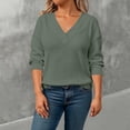 thumbnail image 1 of Plus Size Shirts for Women Long Sleeve Waffle Knit V-Neck Loose Pullover Blouse, 1 of 9