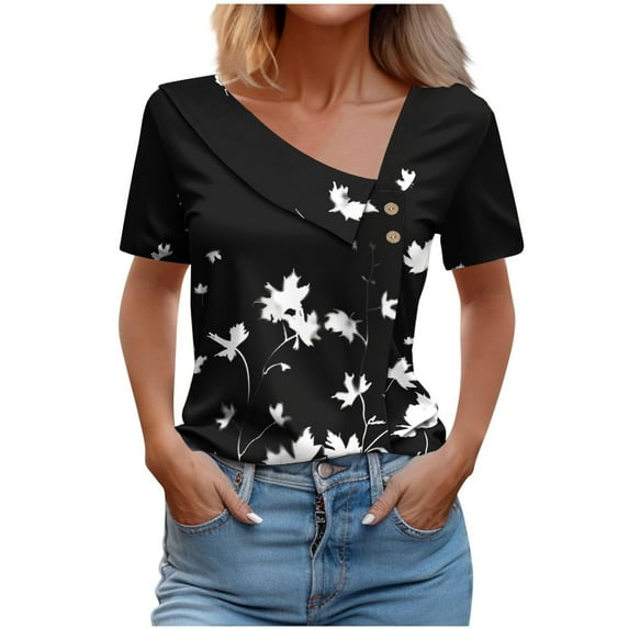 Plus Size Shirts for Women Women's Summer Tops, Tees & Blouses Women Fashion Tops Fashion Short Sleeve Button Up Shirts for Women Pattern