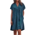 thumbnail image 1 of Plus Size Short Sleeve Dress for Women V-Neck Loose Solid Midi Dress, 1 of 8