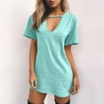 thumbnail image 1 of Viikei Plus Size Short Sleeve Dress for WomenO-Neck Mid-length Solid Color Dresses, 1 of 4