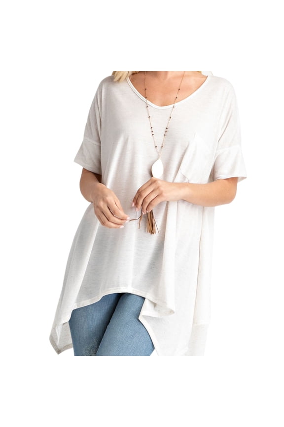 Plus Size Short Sleeve Oatmeal Trapeze Hemline Tunic Top