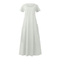 thumbnail image 1 of Plus Size Short Sleeve Round Neck Loose Solid Color Long Dress Form-Fitting Dress with Pocket Casual Summer Dresses for Women House Dresses Business Casual Outfits Flowy Dresses for Women, 1 of 6