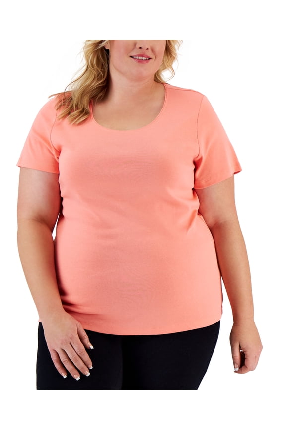 Plus Size Short Sleeve Scoop-Neck Top Shell Pink 3X