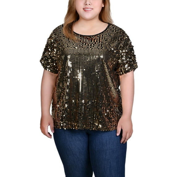 Plus Size Short Sleeve Sequined Top