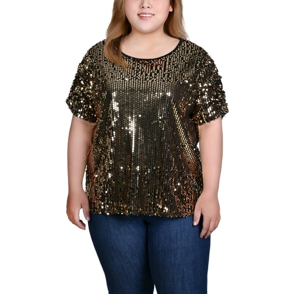 Plus Size Short Sleeve Sequined Top