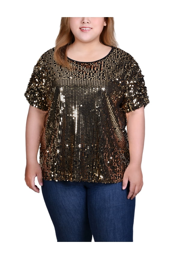 Plus Size Short Sleeve Sequined Top