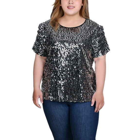 Plus Size Short Sleeve Sequined Top