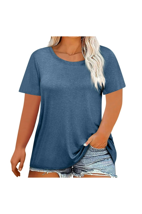 Plus Size Short Sleeve Solid Tops for Women Round Neck Tunic Tees Blouses Comfy Pilates Yoga Active Tshirts