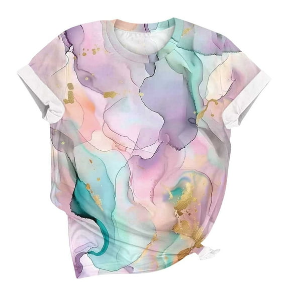 Plus Size Short Sleeve T-shirts for Women Floral Printed Graphic Tee Crew Neck Loose Fit Summer Casual Tops (5XL, Pink)