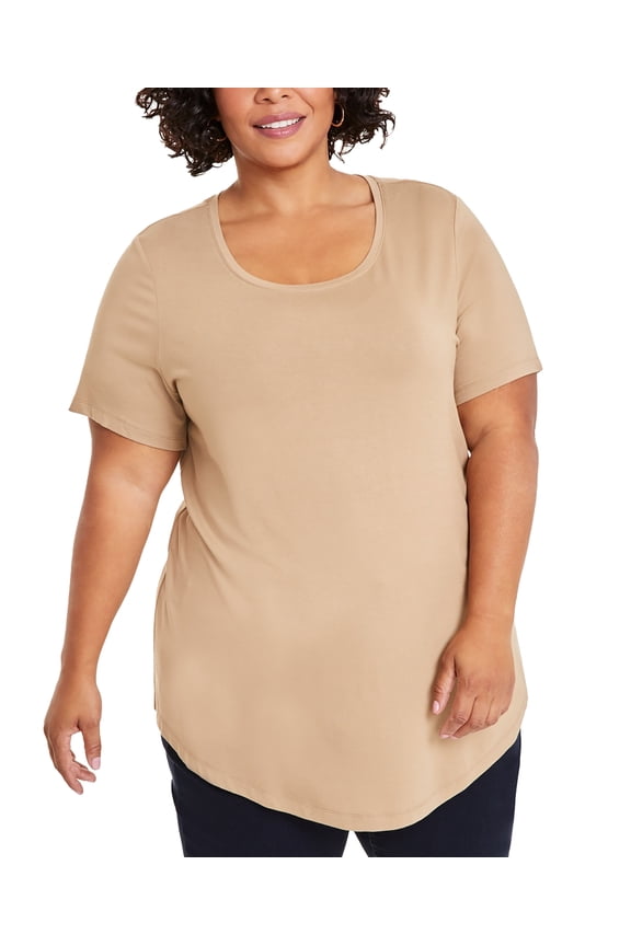 Plus Size Short-Sleeve Top New Fawn 3X