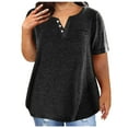 thumbnail image 1 of Plus Size Short Sleeve Tops Women Soft Cotton T-Shirts V Neck Curved Hem Loose Summer Basic Tee Tshirts, 2XL Black #A, 1 of 6