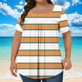 thumbnail image 1 of Plus Size Short Sleeve Tops Womens 1X-5X Square Neck Striped Summer Loose Tunic Tee Shirts with Pleats (2XL, Orange), 1 of 5