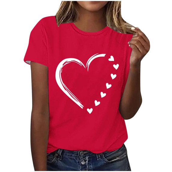 Plus Size Short Sleeve Tops for Womens Valentines Day Blouse Gift for Her Crewneck Basic Tee Shirts