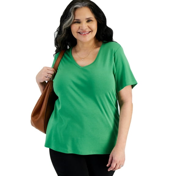 Plus Size Short-Sleeve V-Neck Top Jasper Green 2X