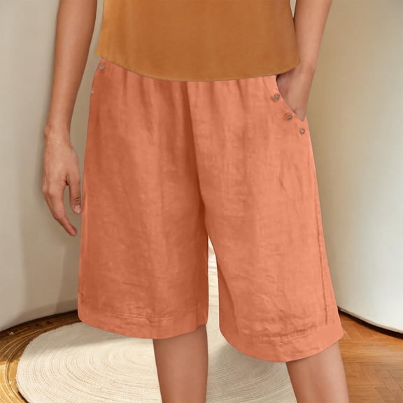 Plus Size Shorts Clearance, Xunlbb Fashion Women Summer Elastic Waist Pocket Pants Casual Button Solid Half Shorts Pant