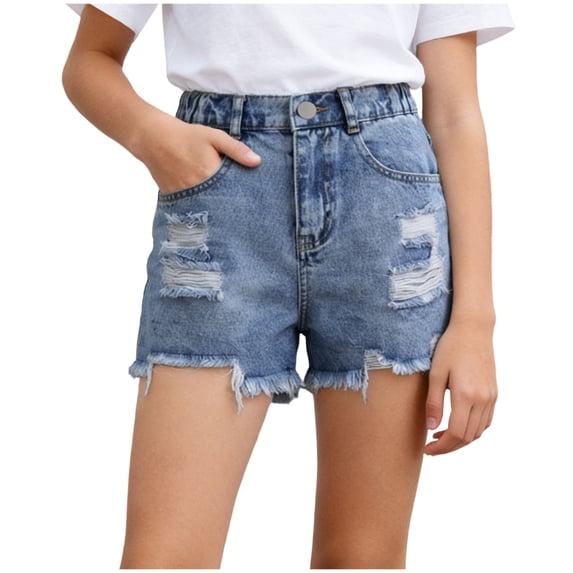 Plus Size Shorts Denim Girls Ripped Jean Shorts High Waisted Straight Leg Denim Shorts with Pockets