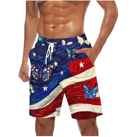 Plus Size Shorts for Men Independence Day Beach Shorts Usa Flag Star Stripe Bermuda Shorts Drawstring Elastic Waist High Waisted Sweatpants Causal Retro Golf Joggers Pants