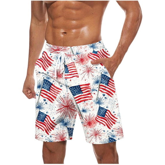 Plus Size Shorts for Men Independence Day Beach Shorts Usa Flag Star Stripe Bermuda Shorts Drawstring Elastic Waist High Waisted Sweatpants Causal Retro Golf Joggers Pants