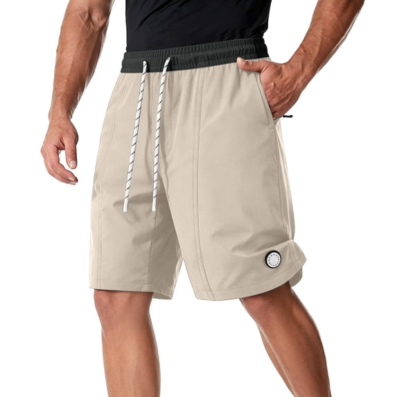 Plus Size Shorts for Men’s Color Block Athletic Shorts, Elastic Waist Loose Breathable Casual Shorts, Summer Lightweight Fashion Gym Short Pants Beige 31