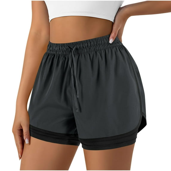 Plus Size Shorts for Women New Women's 2 in 1 Running Shorts for Gym Yoga Workout Athletic Shorts High Waisted Shorts with Liner Pockets New Dark Gray M