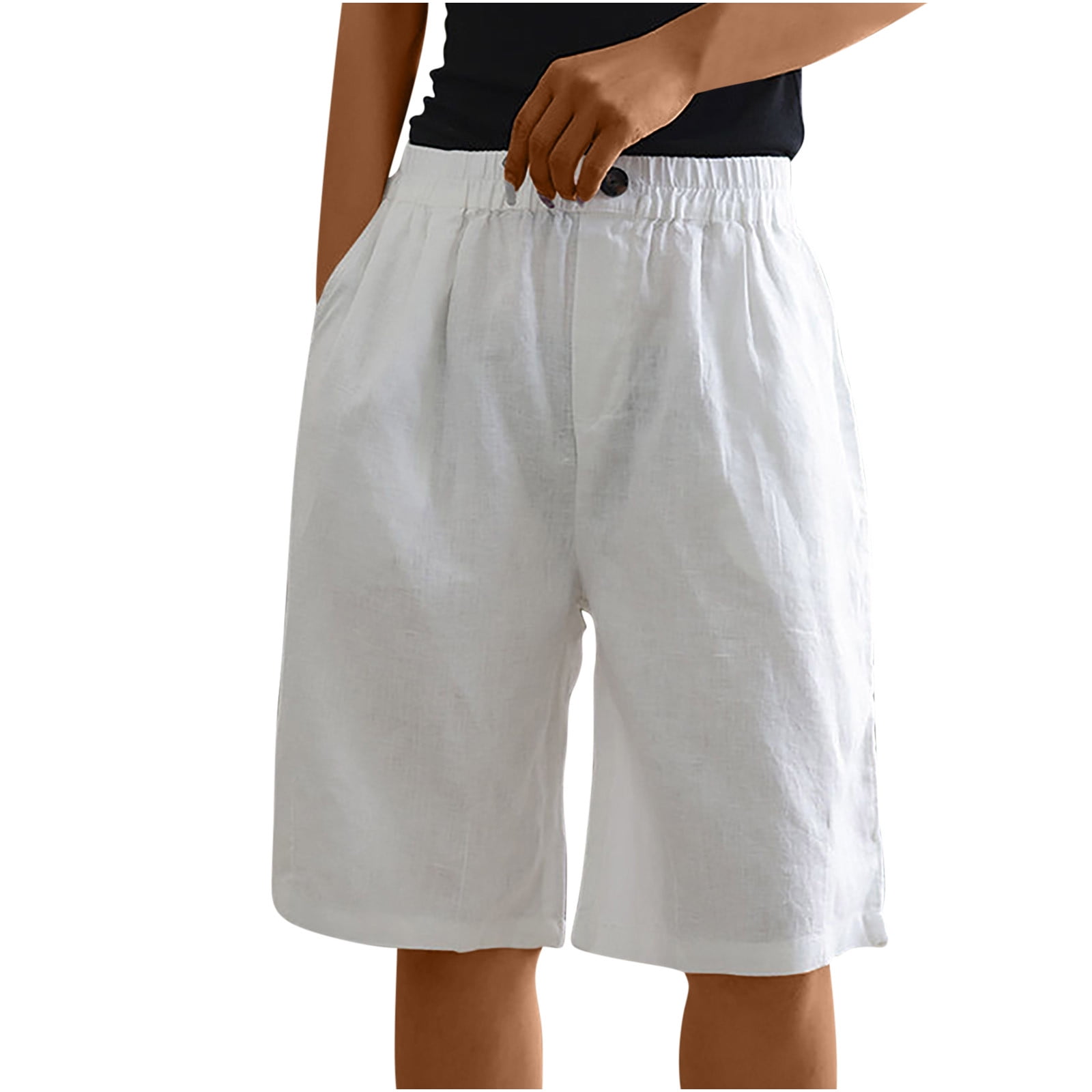 Plus Size Shorts for Women Comfy Cotton Linen Lightweight Elastic