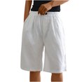thumbnail image 1 of Plus Size Shorts for Women Comfy Cotton Linen Lightweight Elastic Waist Pockets Knee Length Wide Leg Short Pants (L, White), 1 of 5